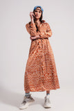 Q2 Vestido Maxi com estampa animal abstracta cor de laranja