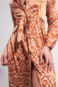 Vestido Maxi com estampa animal abstracta cor de laranja
