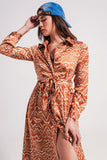 Vestido Maxi com estampa animal abstracta cor de laranja
