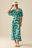 Q2 Vestido maxi com estampa floral em tecido de cetim com mangas caídas