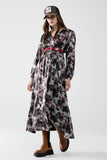 vestido maxi com estampado de flores de efeito metálico