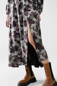 vestido maxi com estampado de flores de efeito metálico