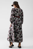 vestido maxi com estampado de flores de efeito metálico