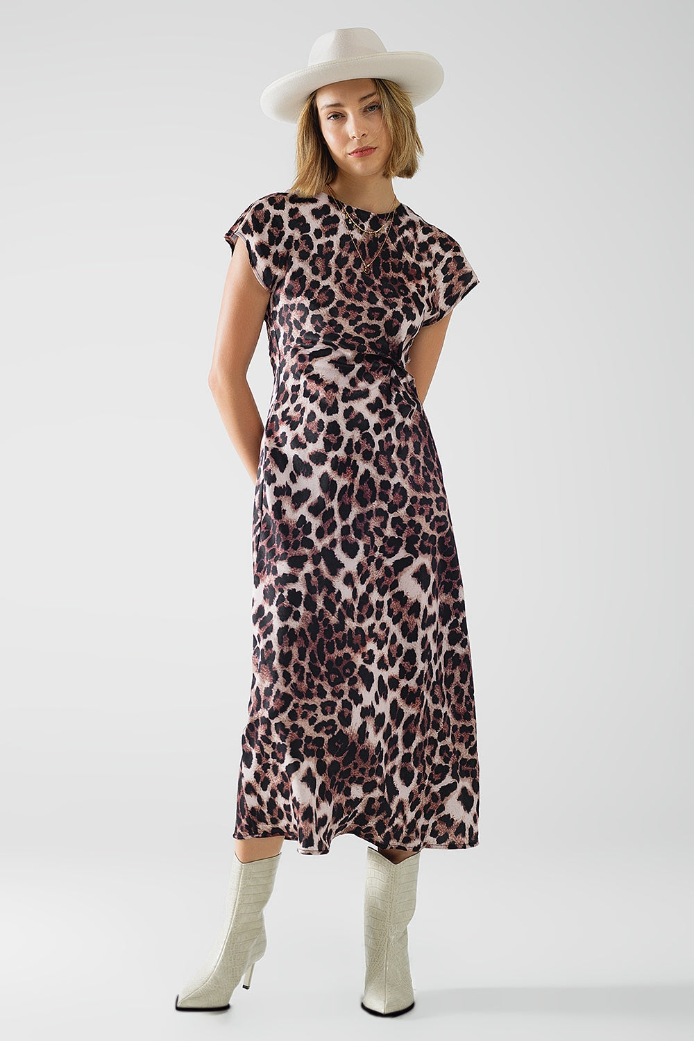 Q2 Vestido maxi com estampado de leopardo e pormenor de nó na cintura