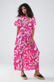 Q2 Vestido maxi com estampado floral fúcsia e costas abertas