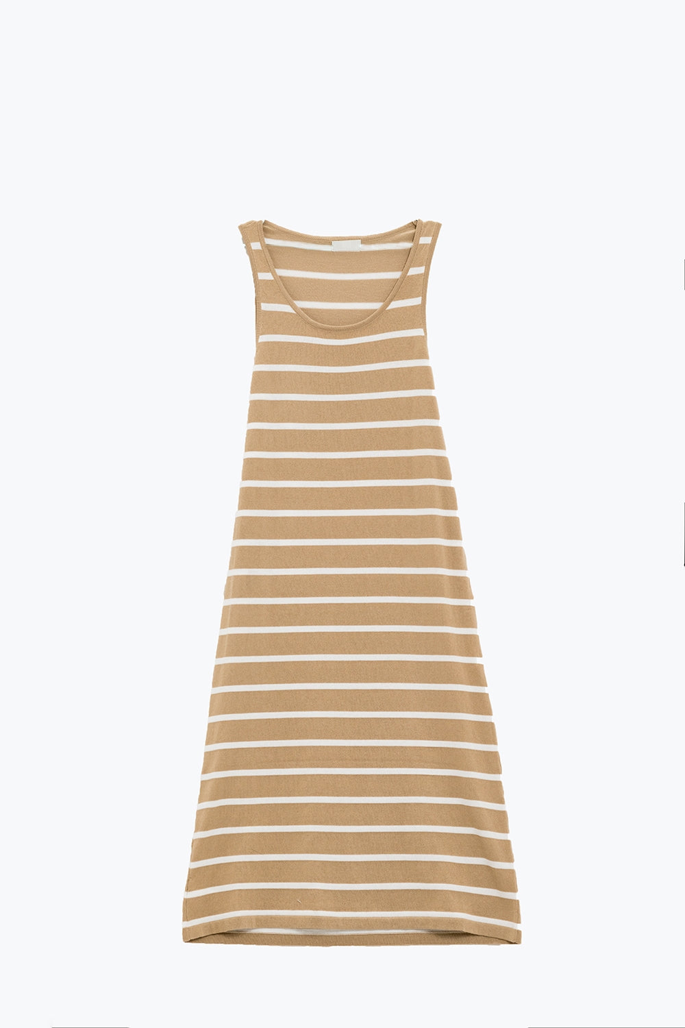 Q2 Vestido maxi com gola redonda em beige com riscas brancas