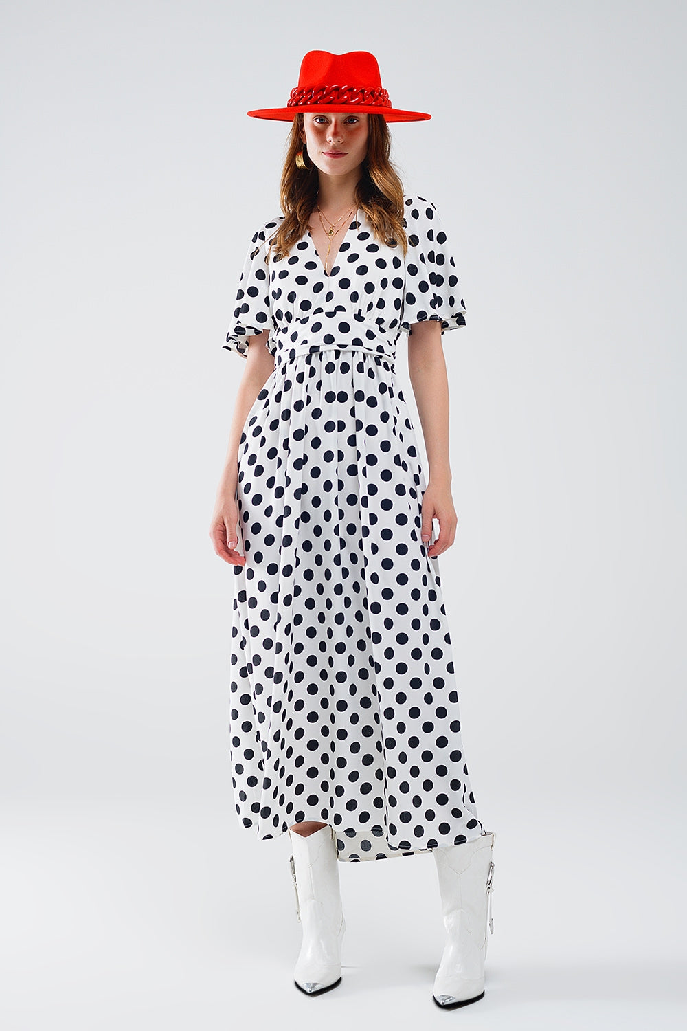 Q2 Vestido maxi de bolinhas com pormenor aberto nas costas