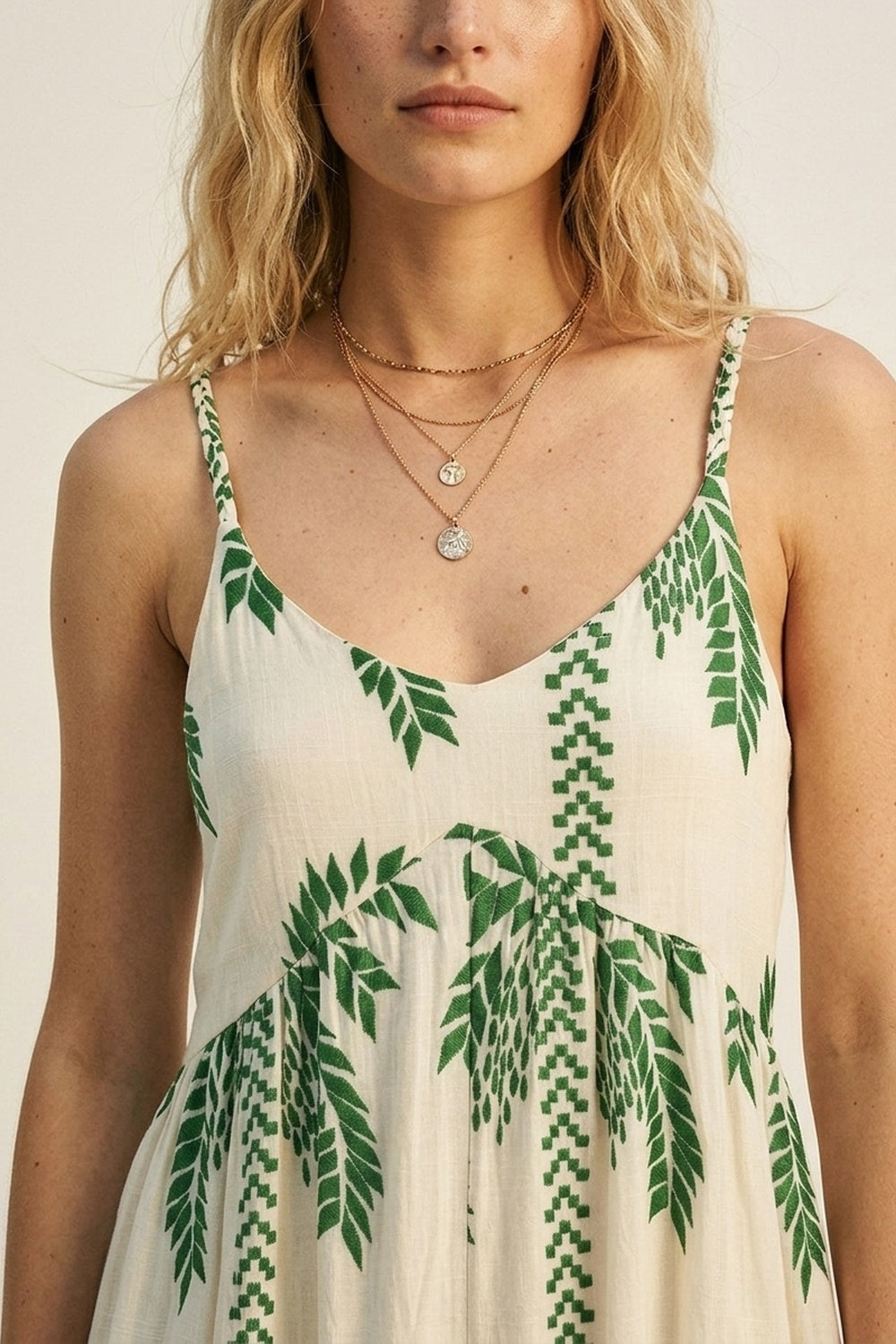Vestido Maxi de corte descontraído com estampado de palmeiras verde creme