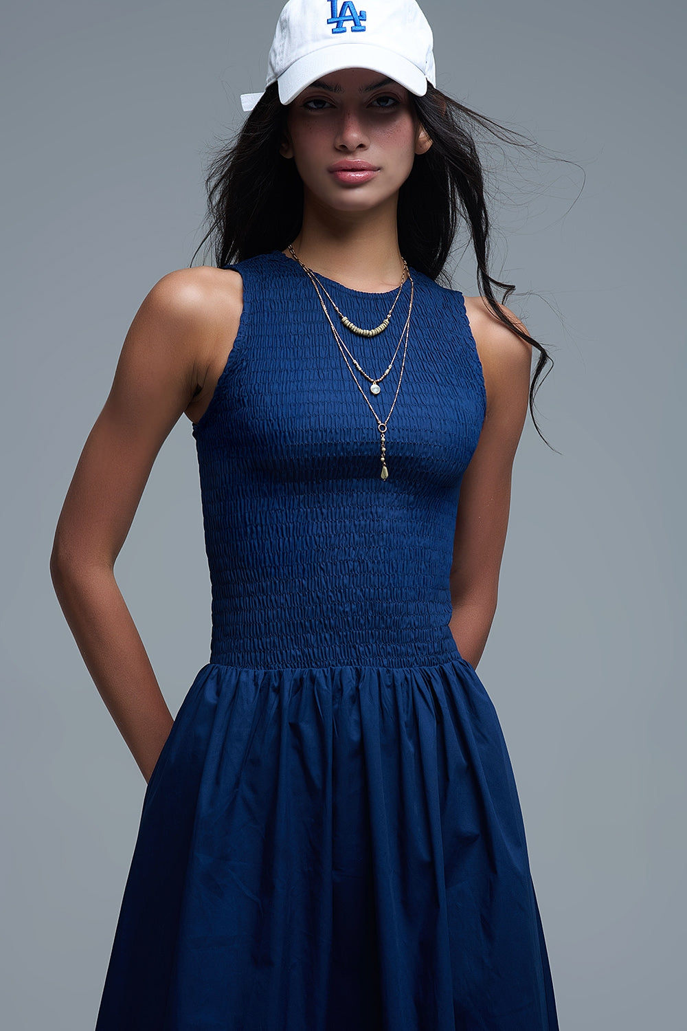 Vestido Maxi de popelina com pormenor de smocks