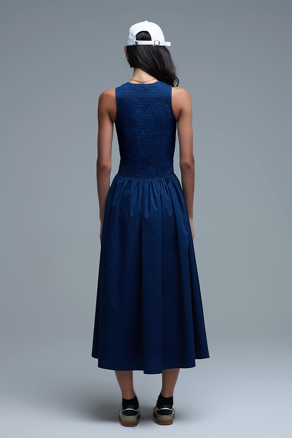 Vestido Maxi de popelina com pormenor de smocks