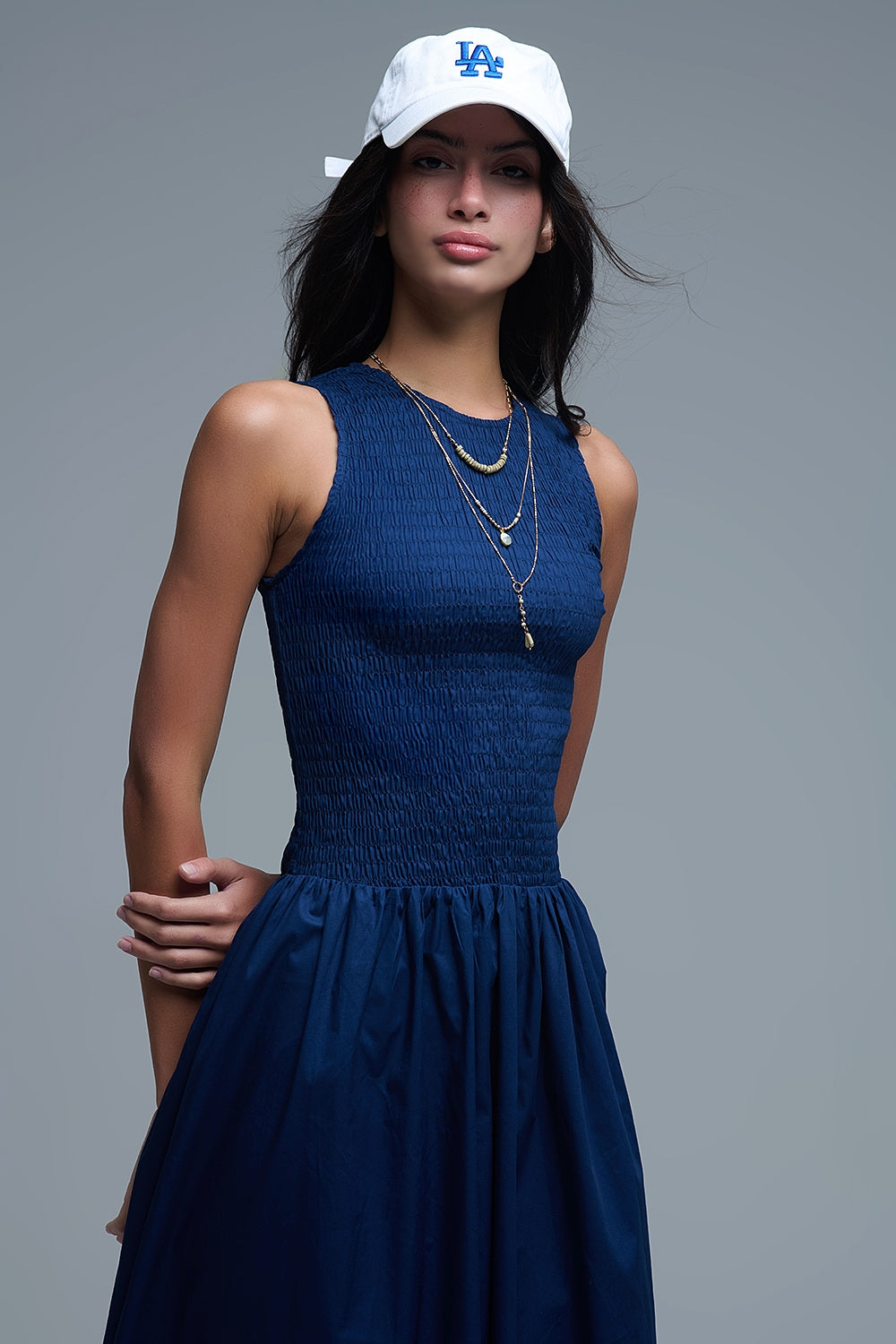 Vestido Maxi de popelina com pormenor de smocks
