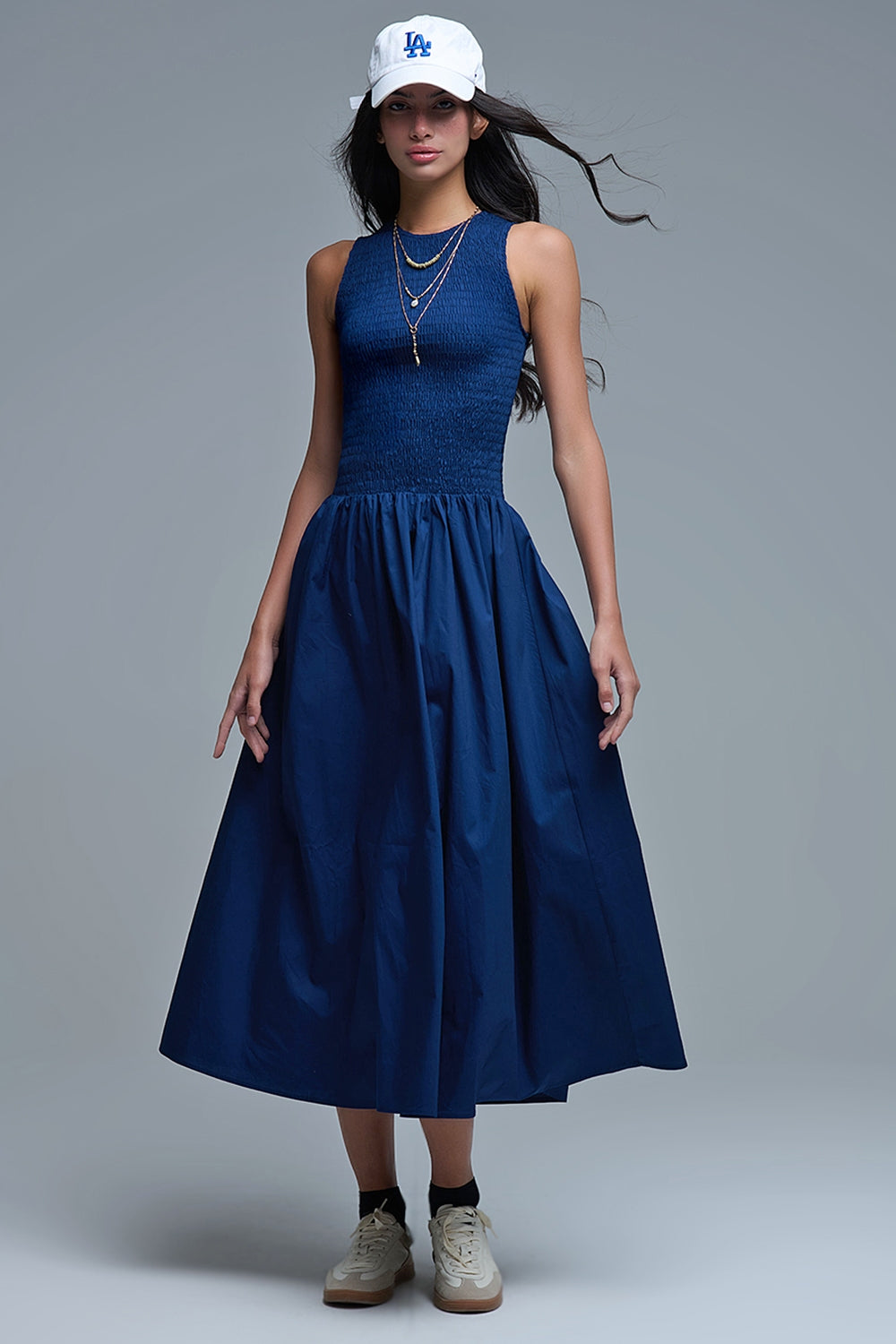 Vestido Maxi de popelina com pormenor de smocks