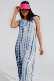 Vestido maxi descontraído Tie dye em tons de azul