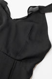 Vestido maxi em chiffon preto com folhos nas alças