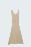 Q2 Vestido maxi em linha A bege em malha fina