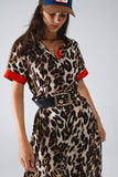 Vestido Maxi Leopardo com Botões e Detalhes Vermelhos