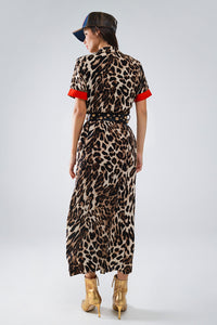 Vestido Maxi Leopardo com Botões e Detalhes Vermelhos