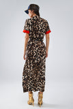 Vestido Maxi Leopardo com Botões e Detalhes Vermelhos