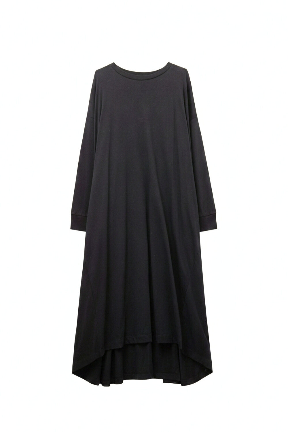 Q2 Vestido maxi preto com mangas compridas e bainha assimétrica