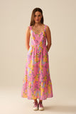 Q2 Vestido maxi sem mangas rosa com estampa de limão