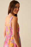 Vestido maxi sem mangas rosa com estampa de limão