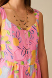 Vestido maxi sem mangas rosa com estampa de limão