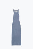 Q2 Vestido Maxi sem mangas sem alças com nervuras em azul