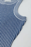 Vestido Maxi sem mangas sem alças com nervuras em azul