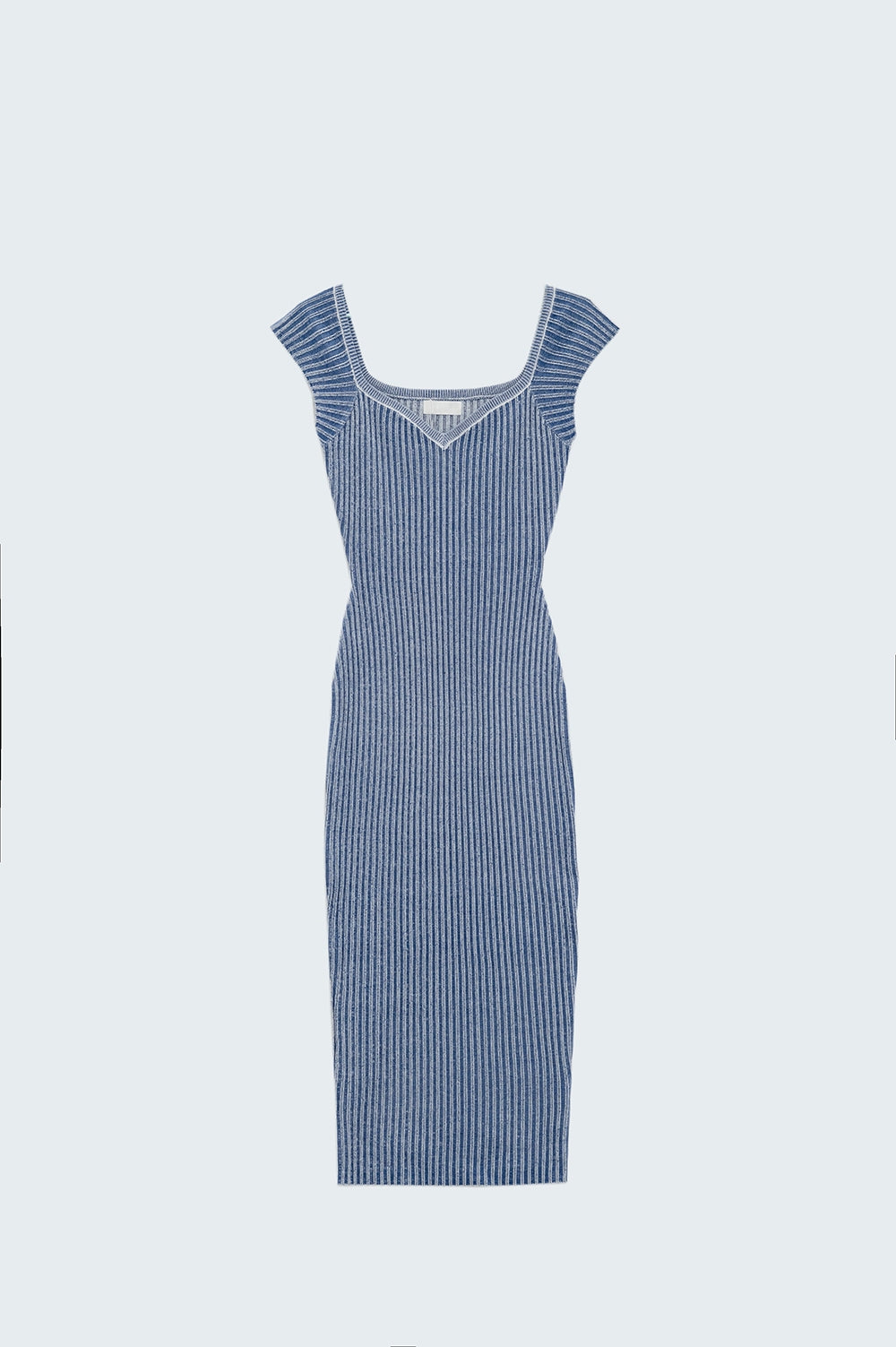 Q2 Vestido Midi azul com nervuras grossas e mangas curtas