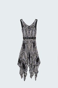 Q2 Vestido midi cinzento com estampado e lados rebaixados