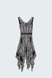 Q2 Vestido midi cinzento com estampado e lados rebaixados