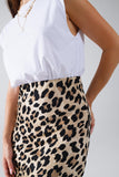 Vestido midi com acabamento em cetim e contraste com estampado de leopardo