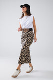 Q2 Vestido midi com acabamento em cetim e contraste com estampado de leopardo