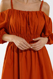 Vestido midi cor de laranja com mangas curtas e alças