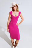 Vestido midi cor-de-rosa com nervuras grossas e mangas curtas