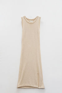 Q2 Vestido midi de malha com pormenor entrançado em bege
