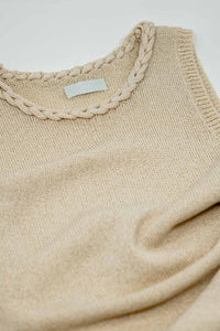 Vestido midi de malha com pormenor entrançado em bege