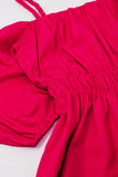 Vestido midi fuchsia com mangas curtas e alças