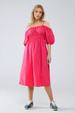 Q2 Vestido midi fuchsia com mangas curtas e alças