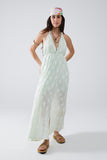 Q2 Vestido Midi Halter com estampado de folhas de hortelã e pormenores em lurex