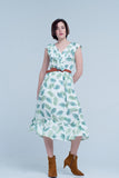 Vestido Midi impresso verde