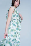Q2 Vestido Midi impresso verde