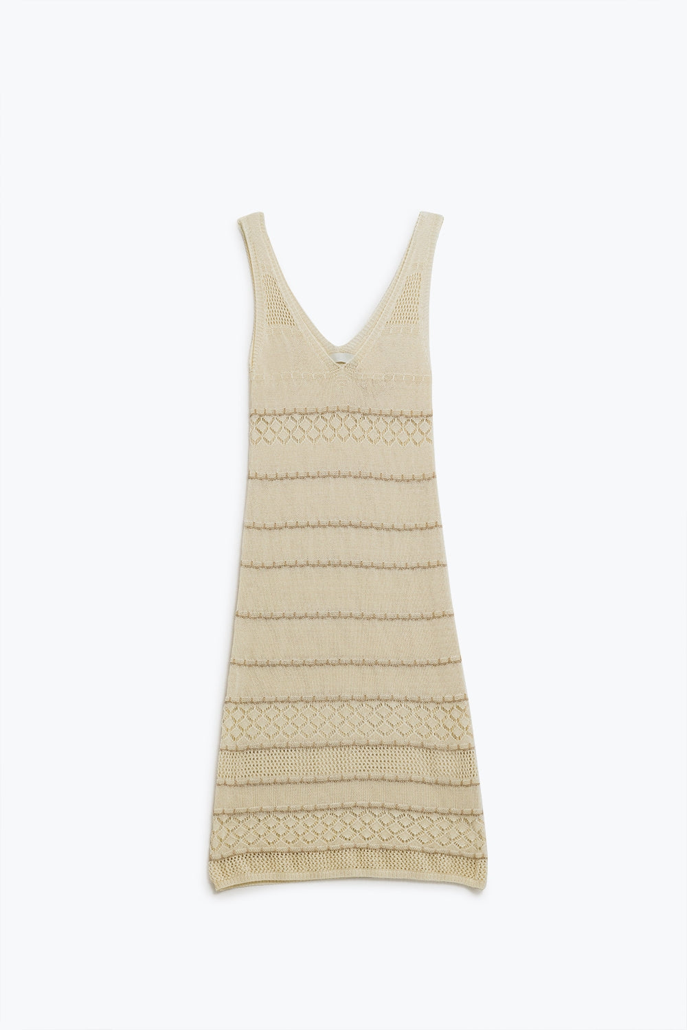 Q2 Vestido midi sem mangas creme com decote em V e design em croché