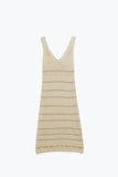 Q2 Vestido midi sem mangas creme com decote em V e design em croché