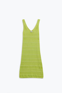 Q2 Vestido midi sem mangas Lime com decote em V e design em croché