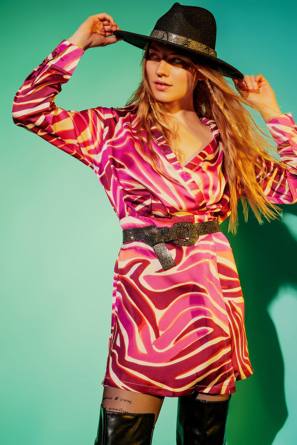 Vestido party Midi com padrão de zebra fuchsia