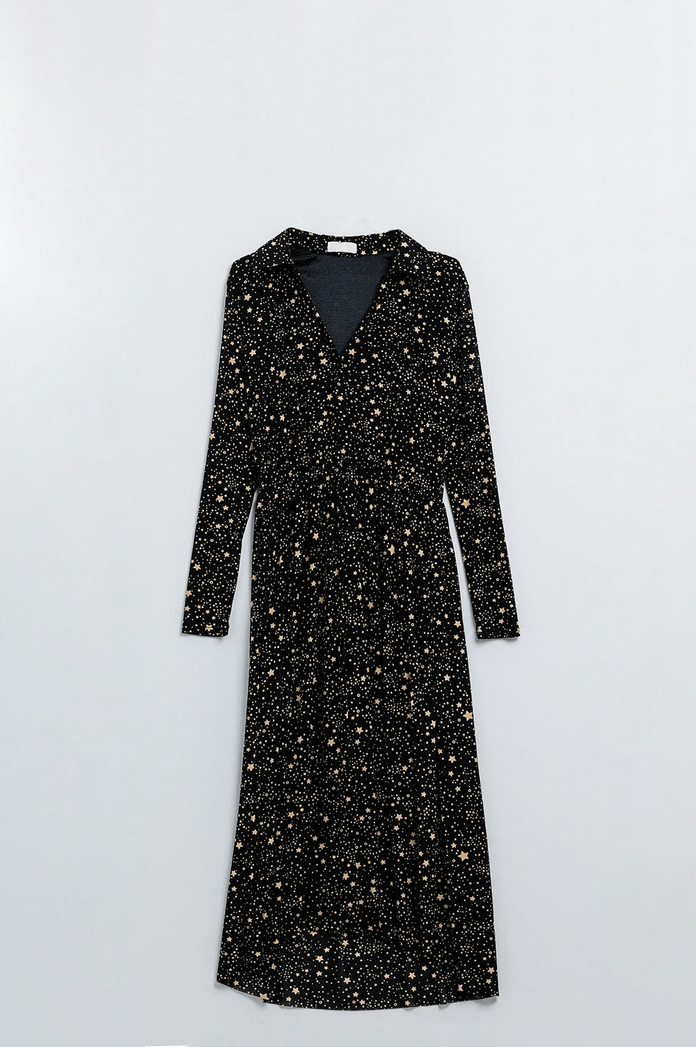 Q2 Vestido preto em tecido de malha com estampado de estrelas