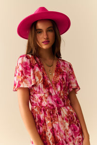 Vestido Romântico Maxi em Camadas com Estampa Floral de Chiffon em Rosa