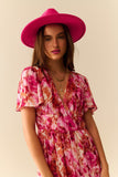 Vestido Romântico Maxi em Camadas com Estampa Floral de Chiffon em Rosa