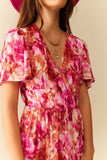 Vestido Romântico Maxi em Camadas com Estampa Floral de Chiffon em Rosa